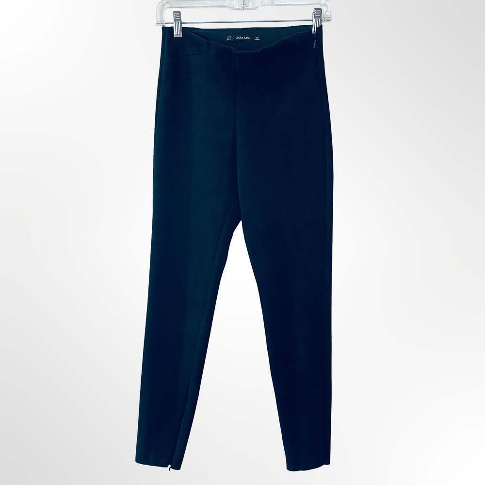 Zara Basic Black Faux Suede Elastic Waist Leggings with Ankle Zips
